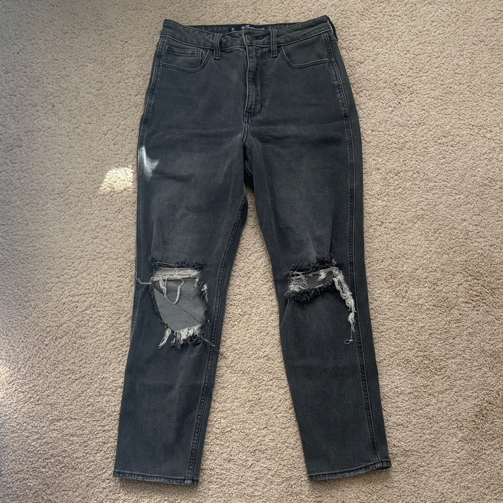 Hollister Black Straight-Leg Distressed Jeans